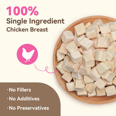 Puddonio freeze-dried chicken breast treat close-up highlights pure ingredient quality.