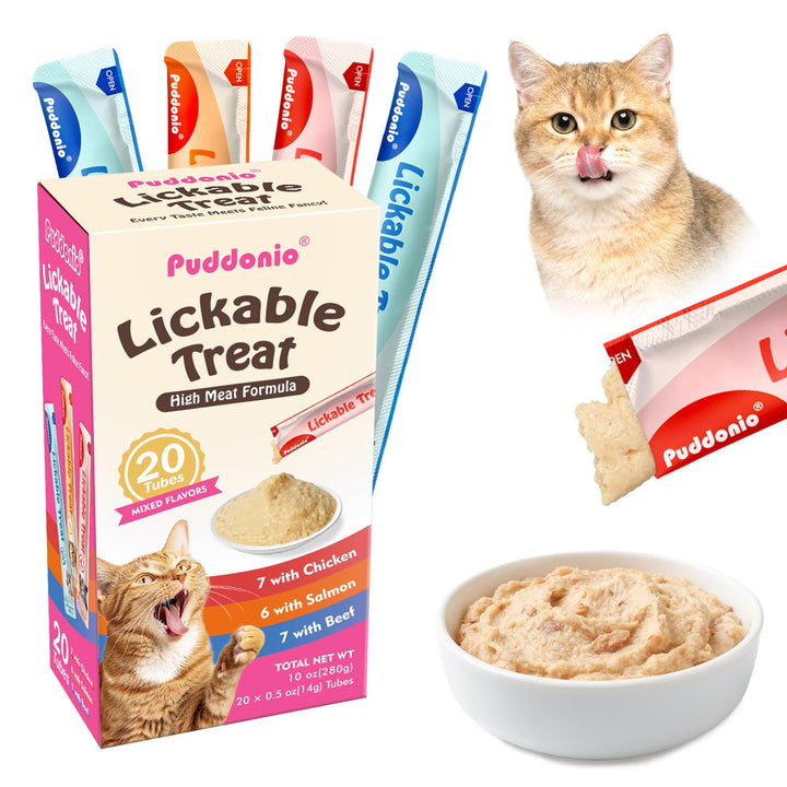 Puddonio lickable cat treats tube open for quick rewarding moments