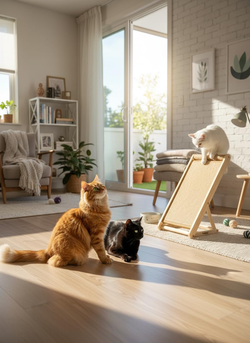 Pudigloy indoor cat using the pad to protect furniture