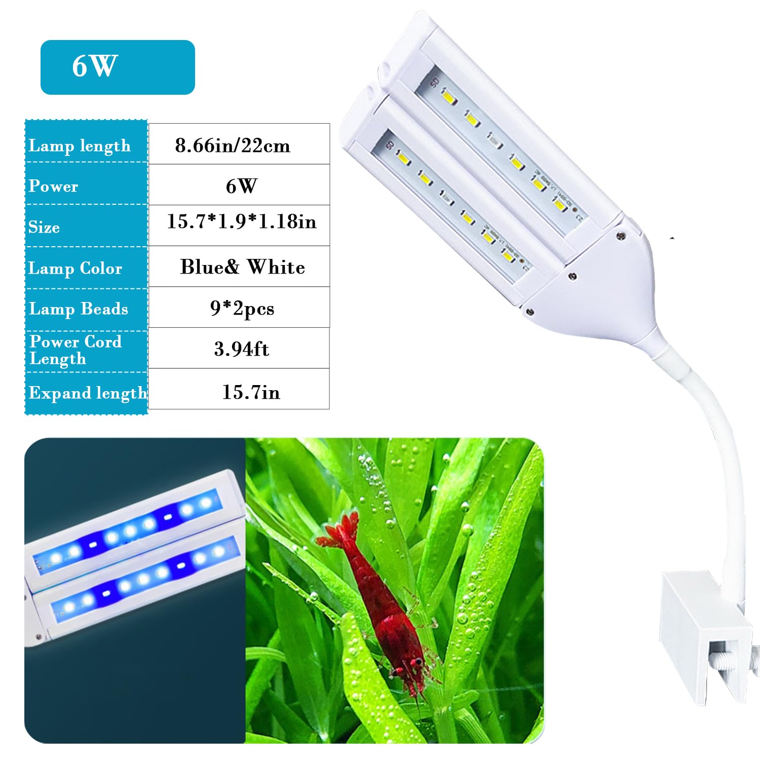 PUEUTU LED aquarium light with 360-degree neck for precise positioning