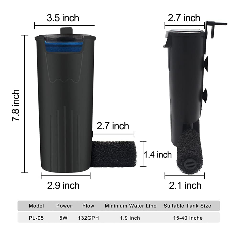 PULACO aquarium internal filter debris-blocking-design helps maintain clarity