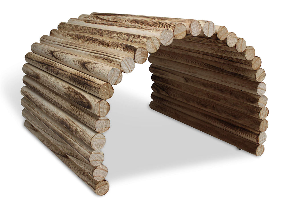 Pulse Brands Flexible Wood Hideout bridge side view showing versatile chew-safe design for small pets
