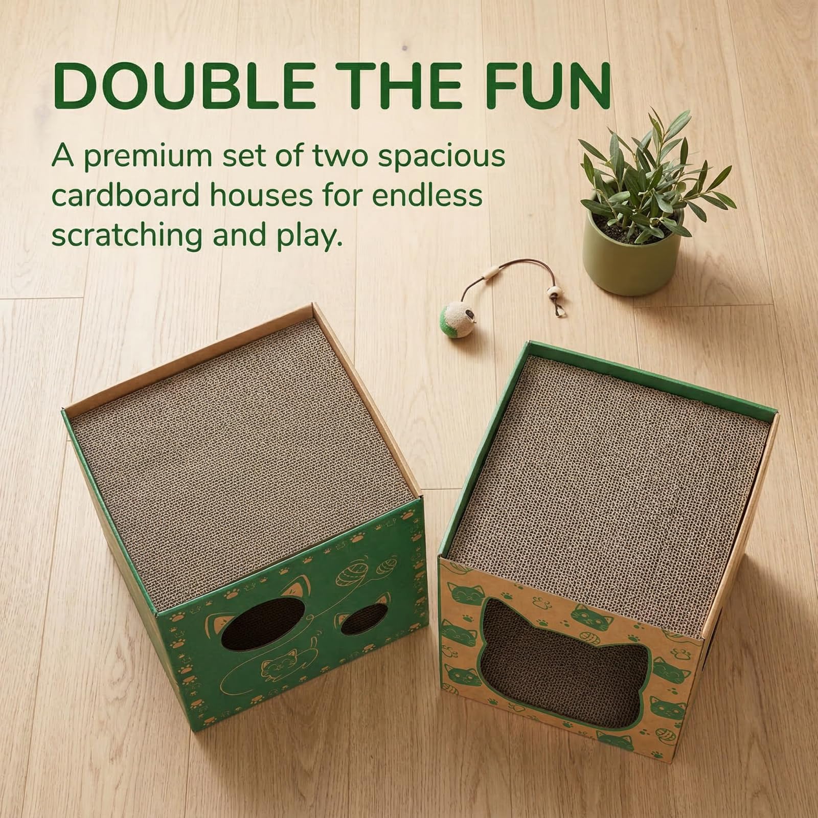 Pumtus cardboard cat house four windows provide curious viewing angles.