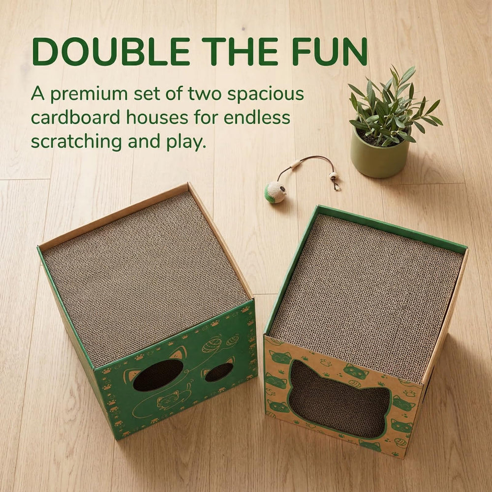 Pumtus cardboard cat house four windows provide curious viewing angles.