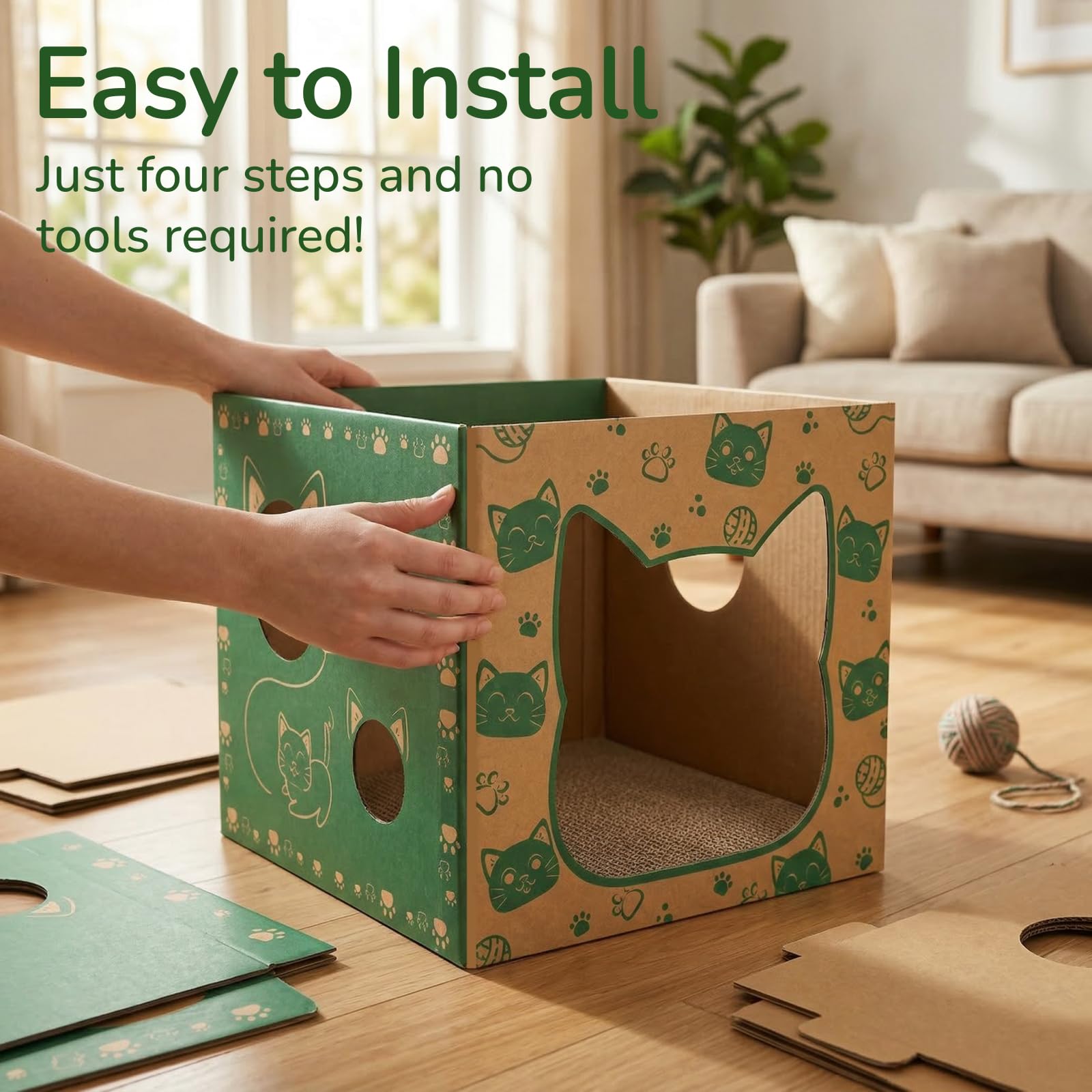 Pumtus cat house top scratching board adds extra claw-friendly surface.