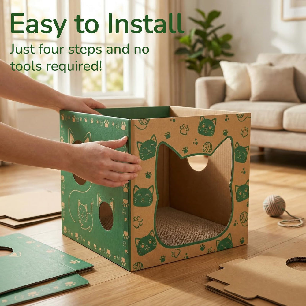 Pumtus cat house top scratching board adds extra claw-friendly surface.