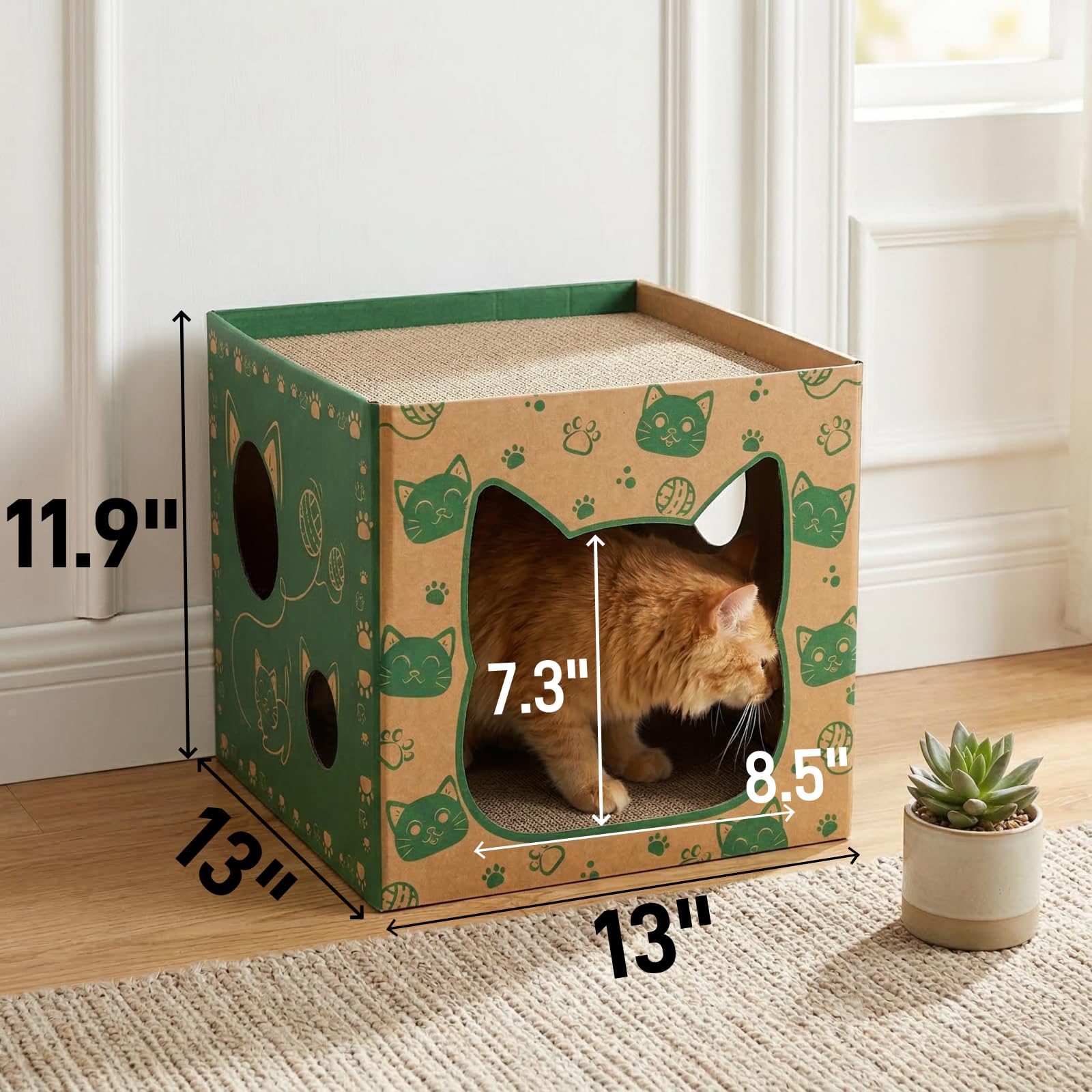 Pumtus cat house side view shows sturdy construction and play space.
