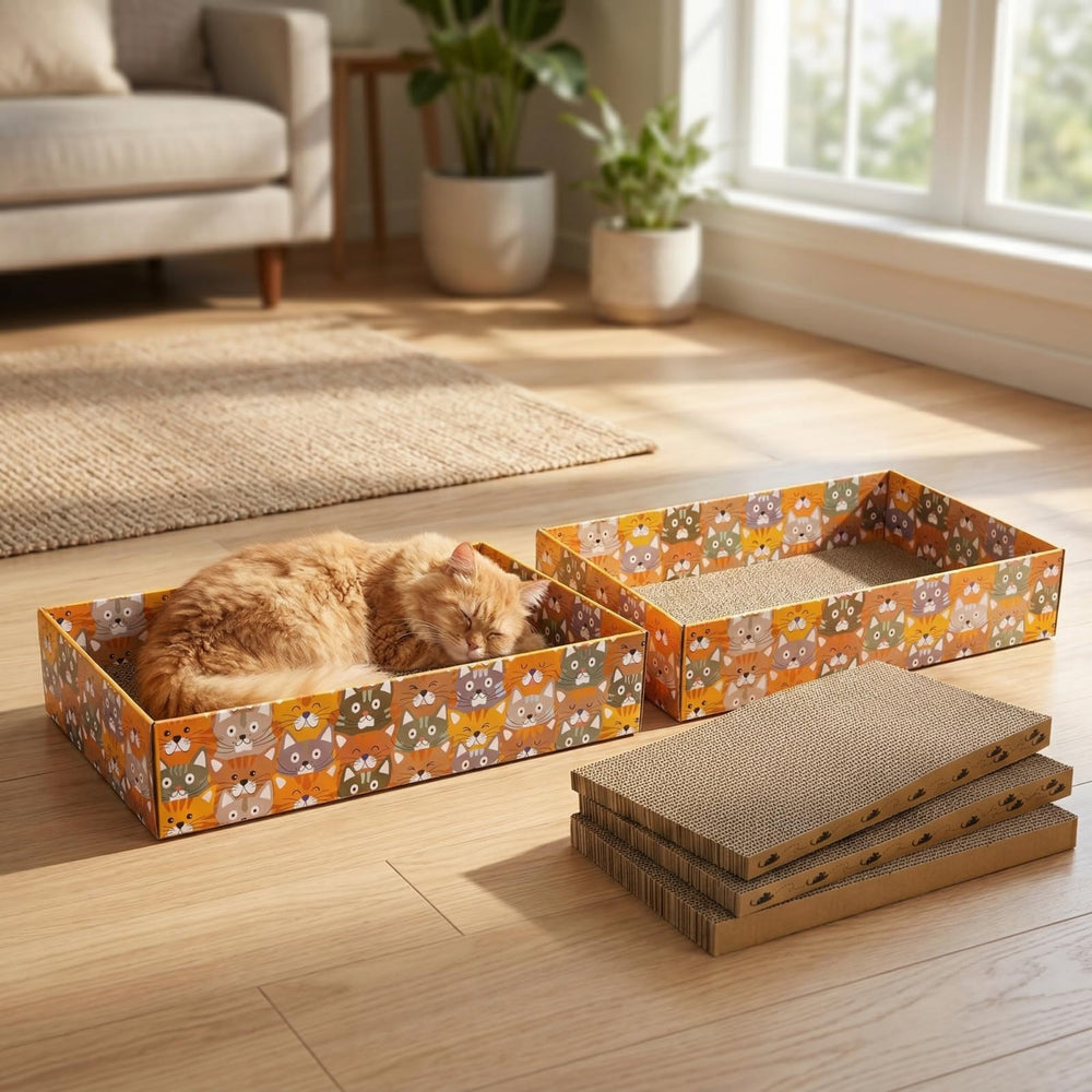 Pumtus corrugated cardboard stands up to sharp claws during play.