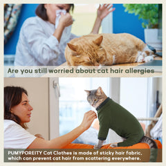 PUMYPOREITY sticky hair cat onesie back view showing full-body coverage.