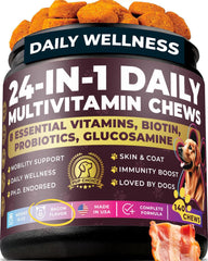 Pup Choice 24-in-1 bottle of dog multivitamin chews for daily joint support.