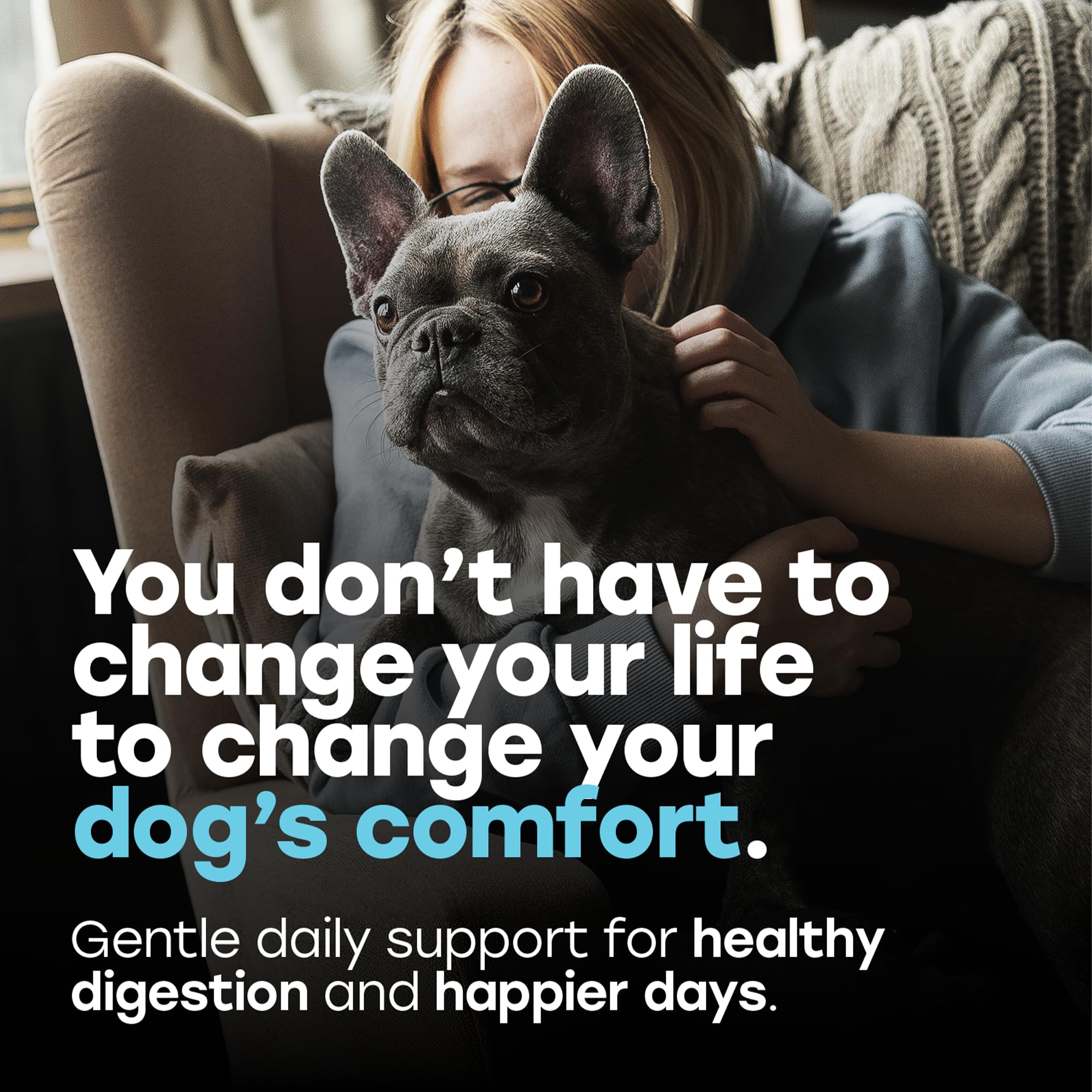 Pup Choice Probiotics bottle label close-up highlights six strains.