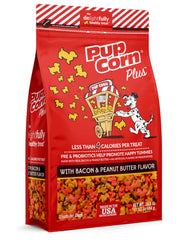 Pup Corn Plus bacon and peanut butter packaging front, ideal for training rewards.