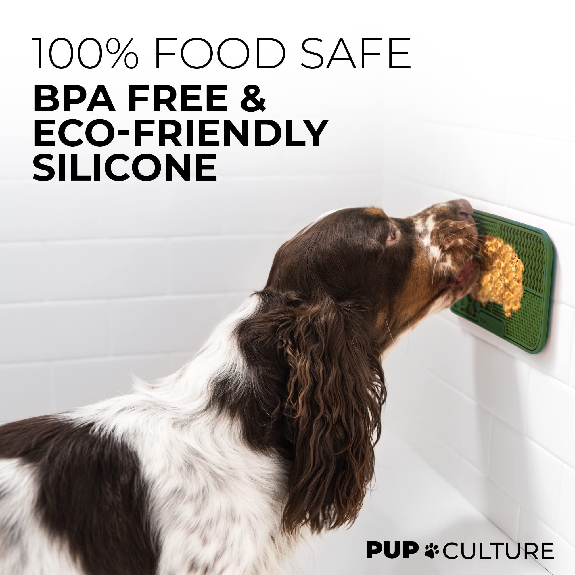 Pup Culture lick mat with ridges for gentle dental engagement during chewing.