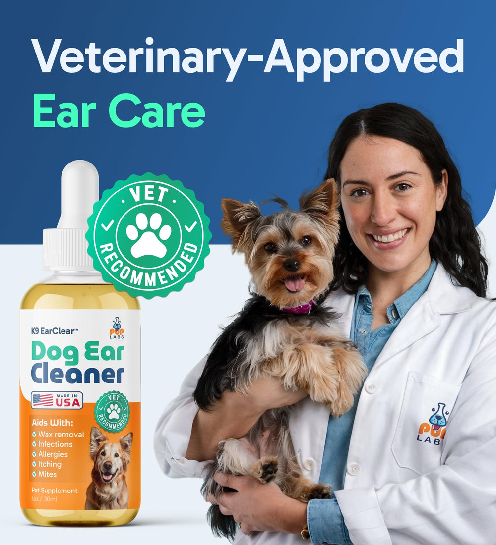 Pup Labs Ear Clear label notes USA-made quality.
