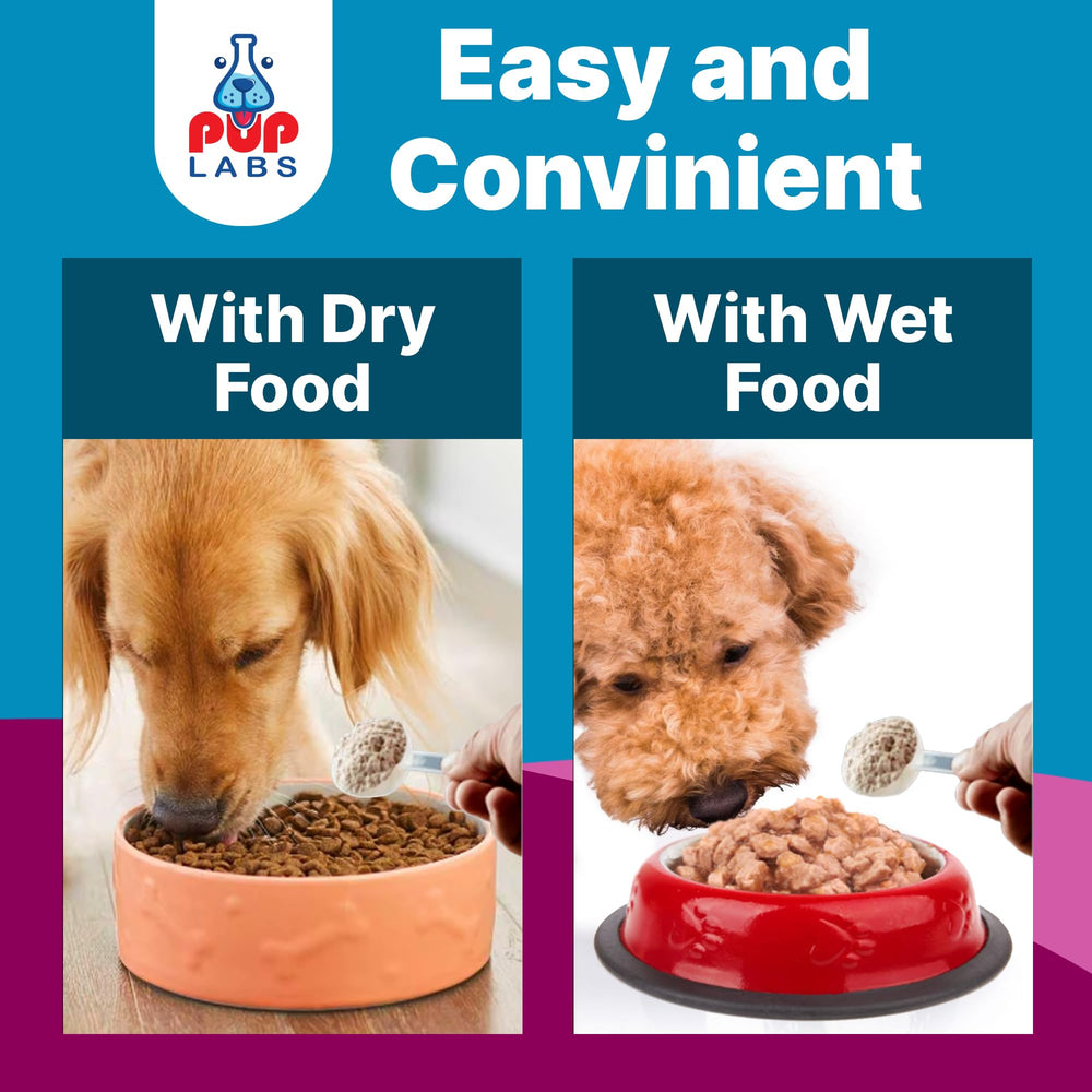 Pup Labs K9 Belly Bliss powder texture and natural ingredients.