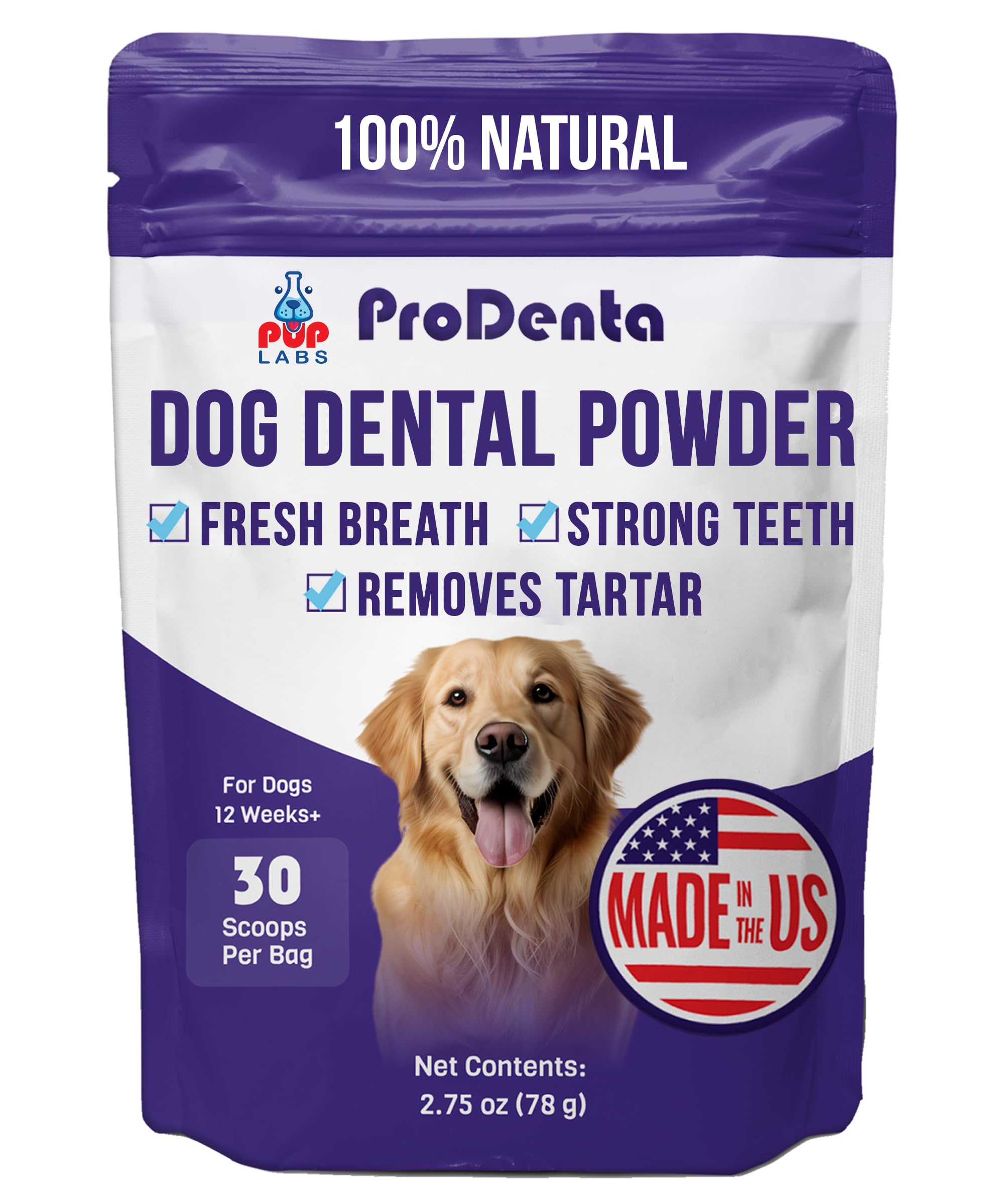 Pup Labs ProDenta powder tub close-up for daily dog dental care
