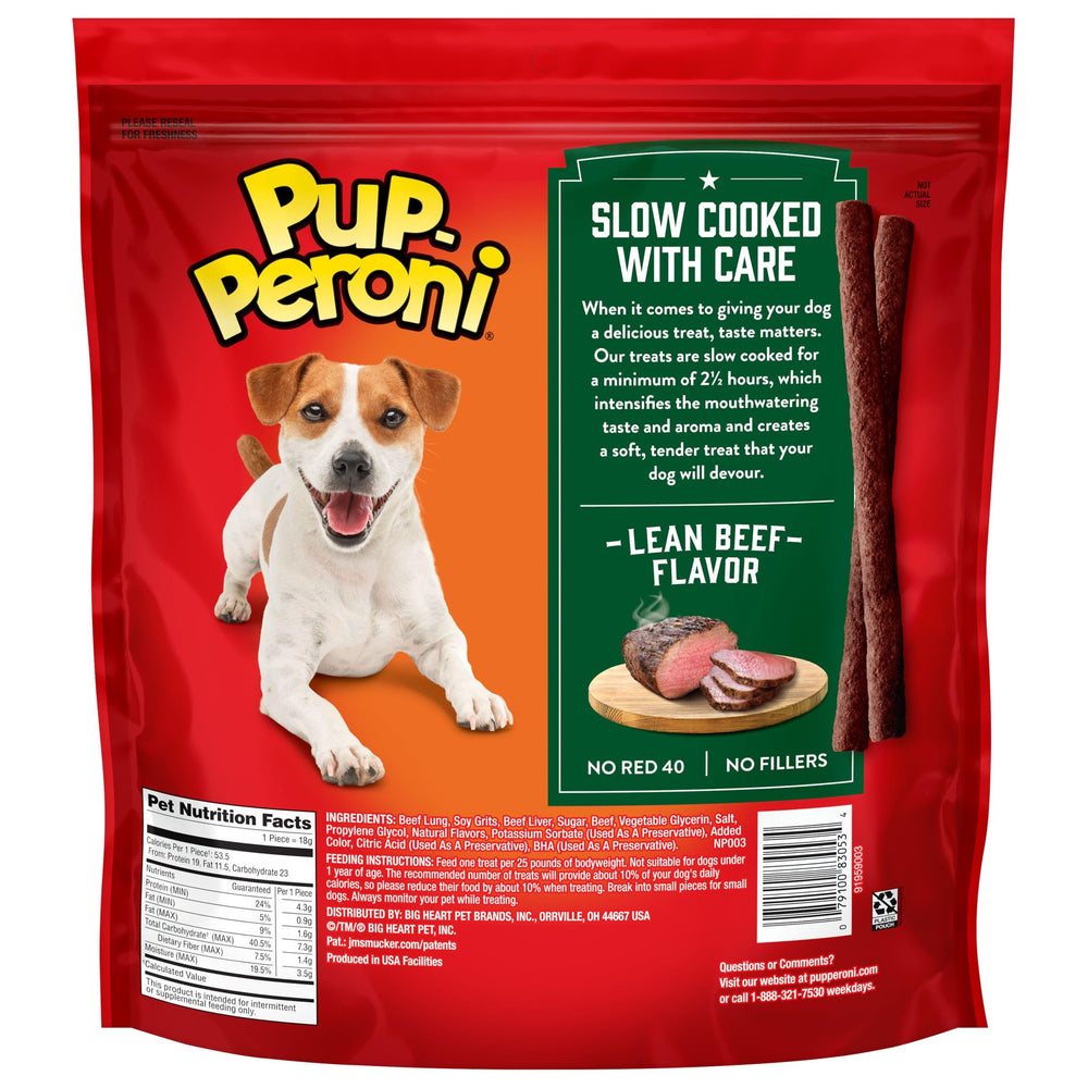 Happy dog enjoying Pup-Peroni Lean Beef flavor treats