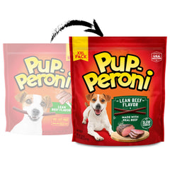 Close-up of Pup-Peroni lean beef treats showing tender texture and aroma