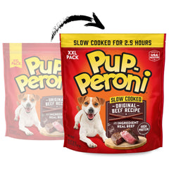 Pup-Peroni beef treats close-up showing tender texture and aroma.