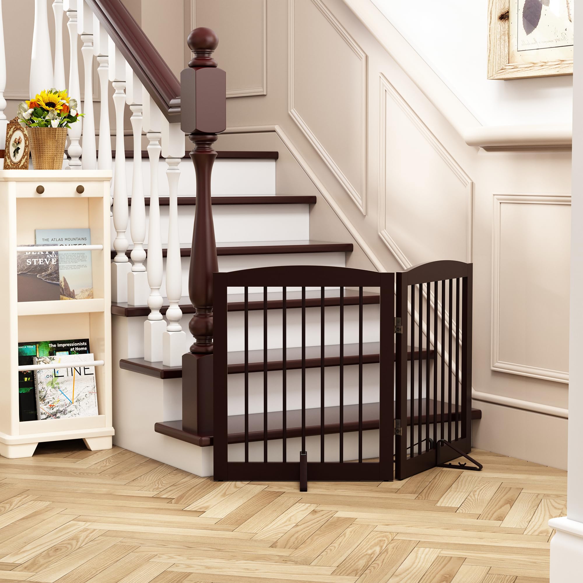 PUPETPO feet with brown finish blending with wooden gates