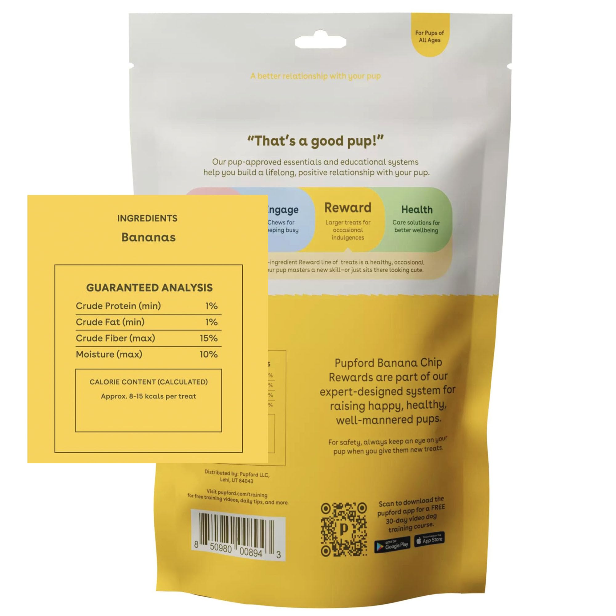 Pupford banana chip crunch close-up showing crisp, snackable texture.