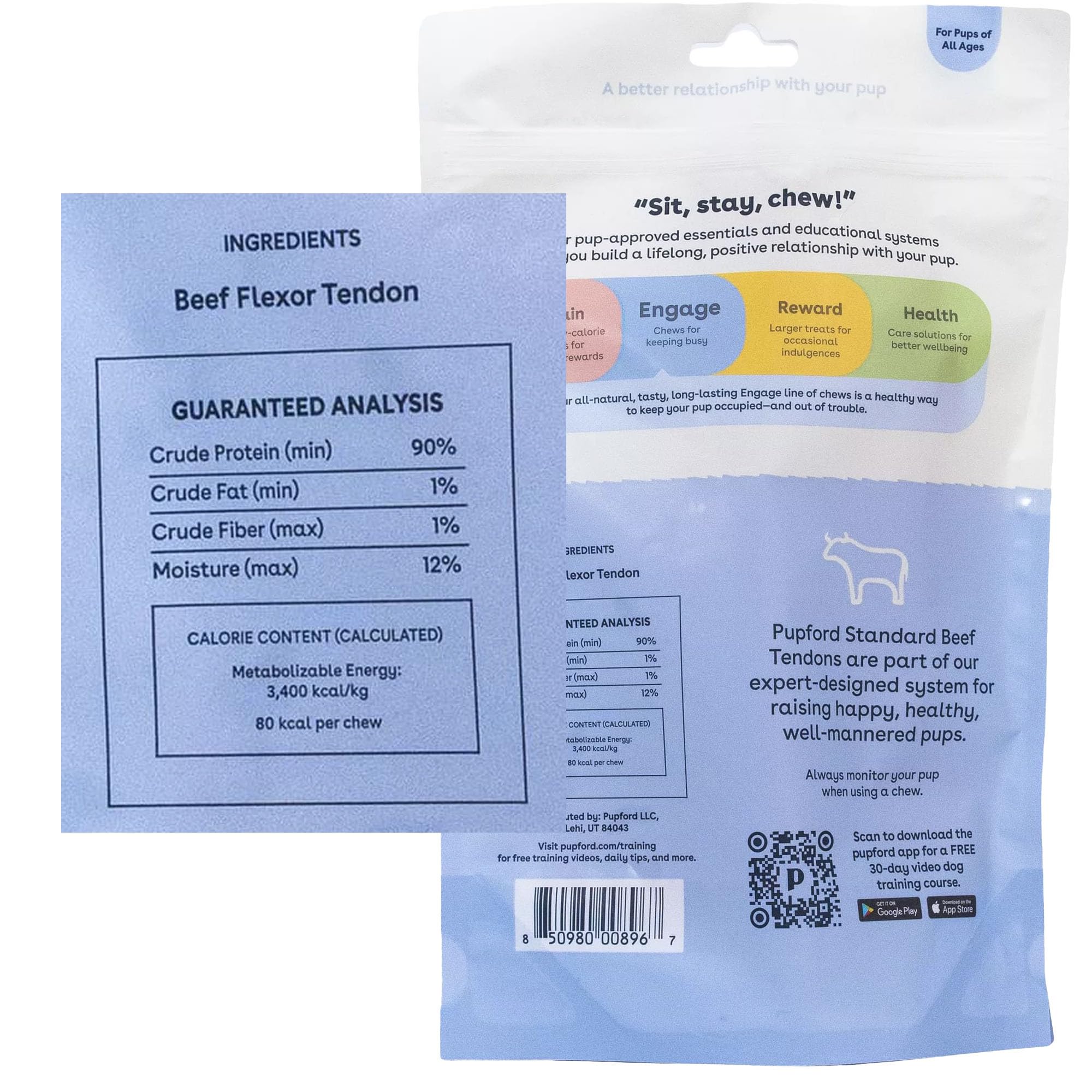 Pupford beef tendon chews for puppy teething relief during play.