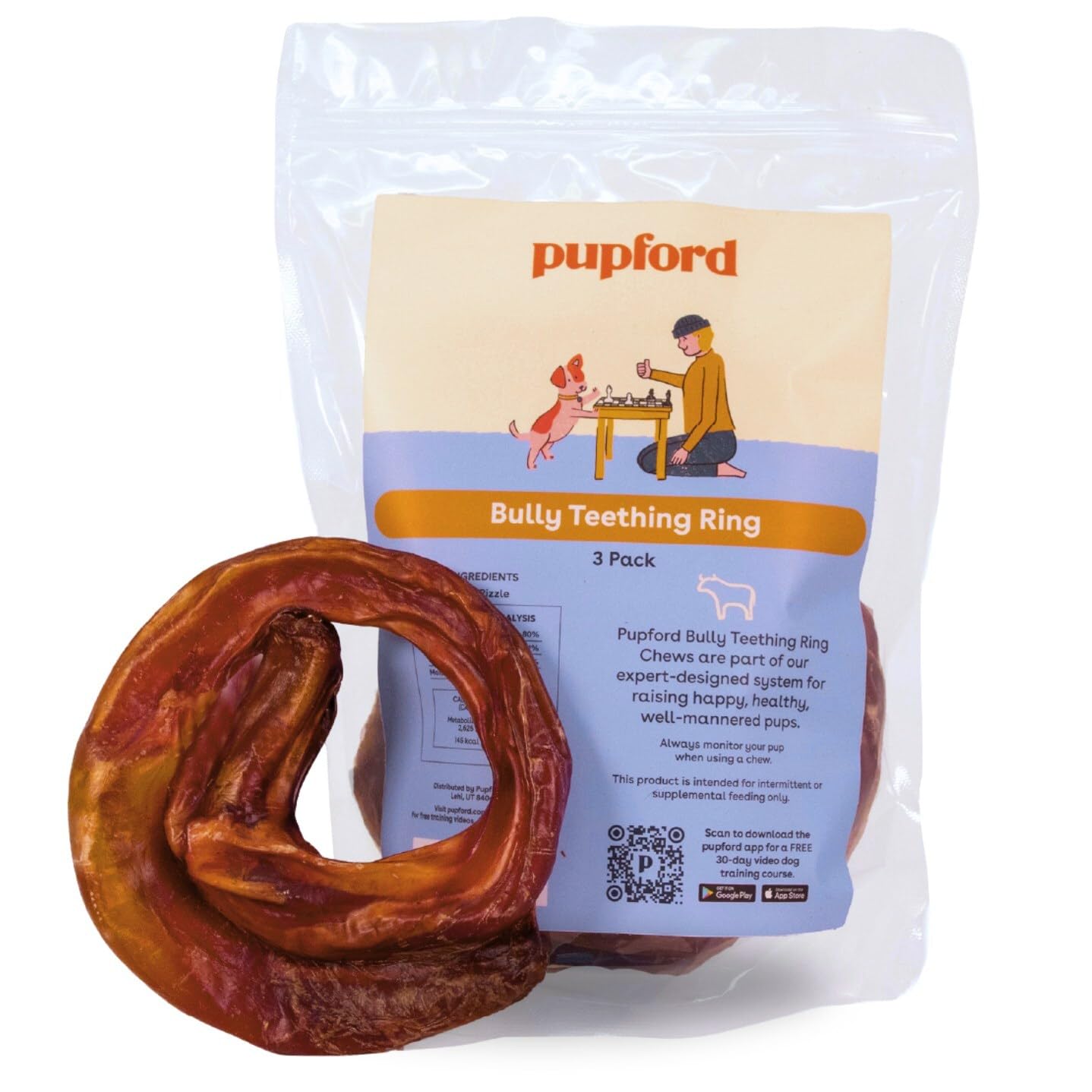 Pupford Bully Stick Rings 3-pack for teething puppies.