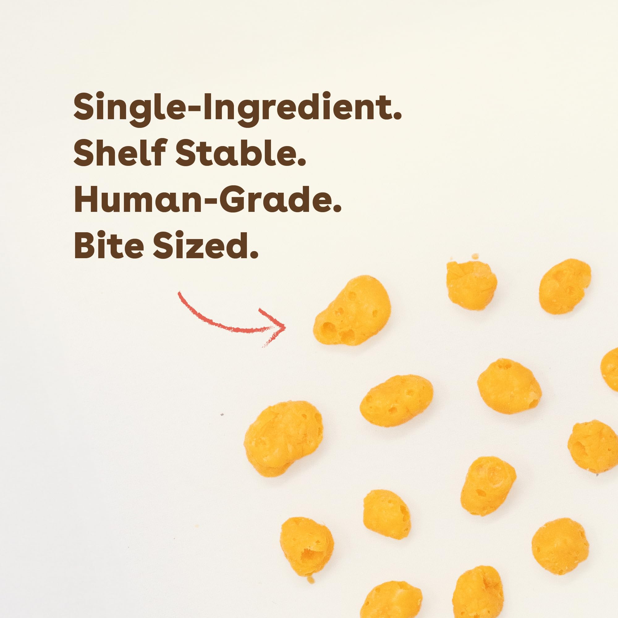 Close-up of Pupford cheddar bites, single-ingredient formula for simple rewards