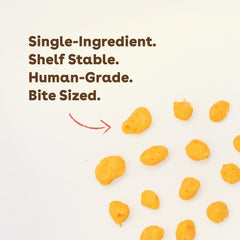 Close-up of Pupford cheddar bites, single-ingredient formula for simple rewards