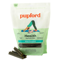 Pupford dental chews with grooved texture reduce plaque buildup.