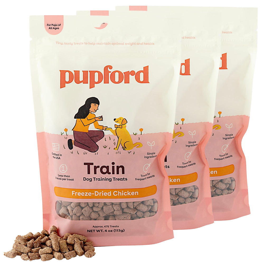 Pupford Freeze Dried Training Treats chicken bites in a 4oz pack for quick rewards