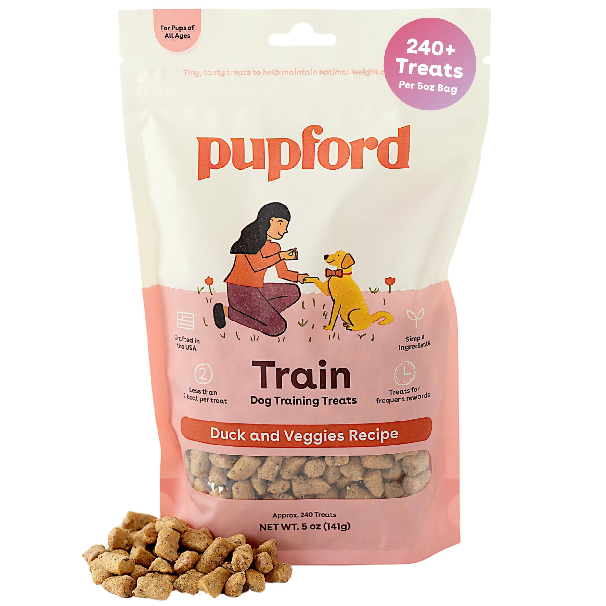 Pupford freeze-dried training treats duck bites 5oz ready for quick rewards.