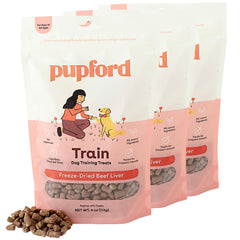 Pupford Freeze Dried Training Treats packaging front shows a ready-to-train snack