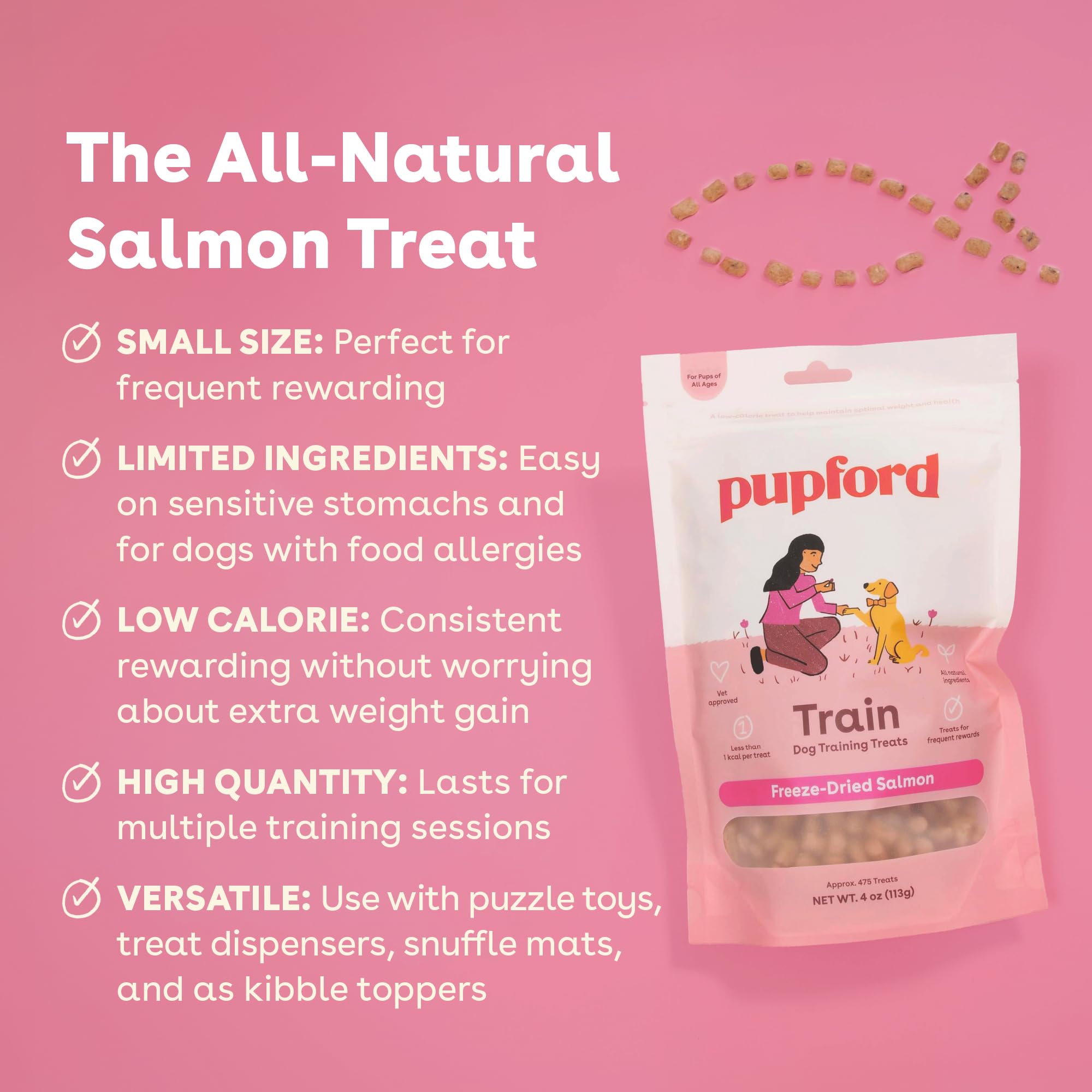 Pupford Freeze Dried Training Treats Salmon—mess-free rewards for on-the-go training.