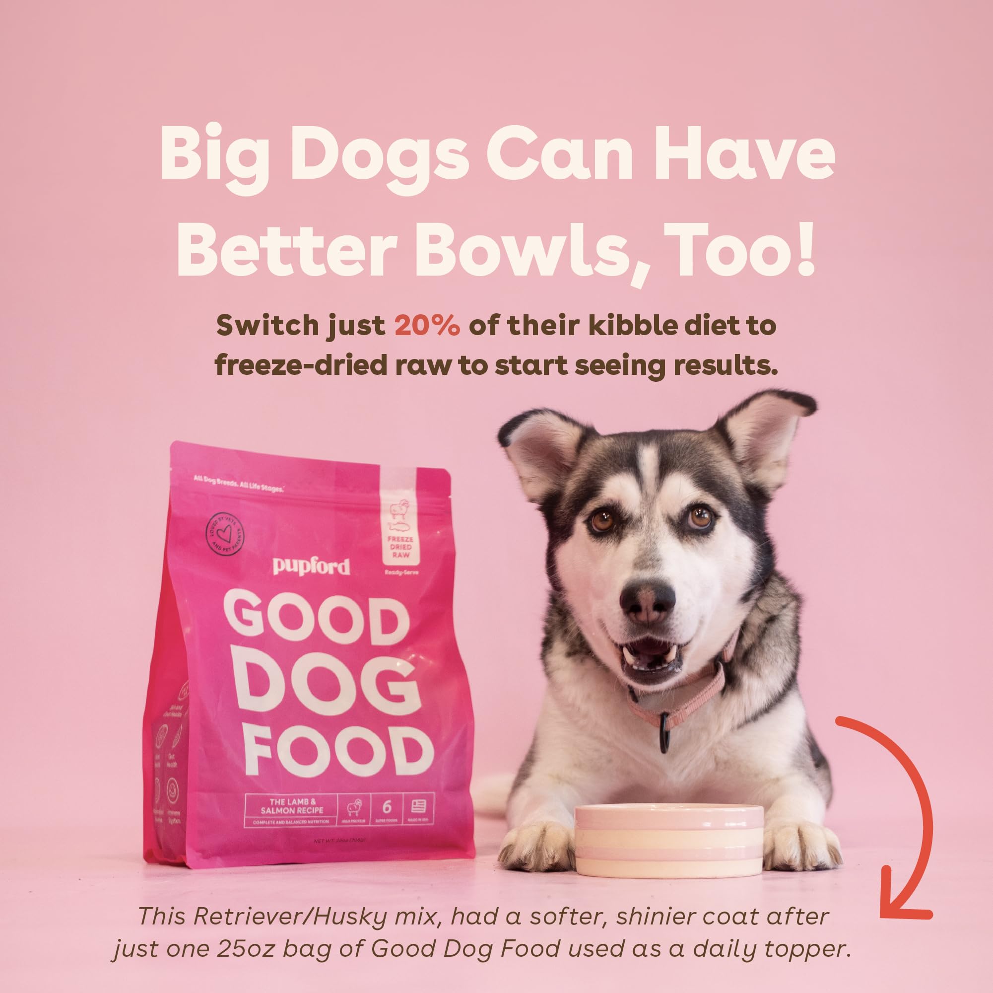 Pupford Good Dog Food no-fillers label communicates clean, simple ingredients