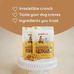 Pupford Peanut Butter Crunchies limited edition 7-year celebration packaging on display.