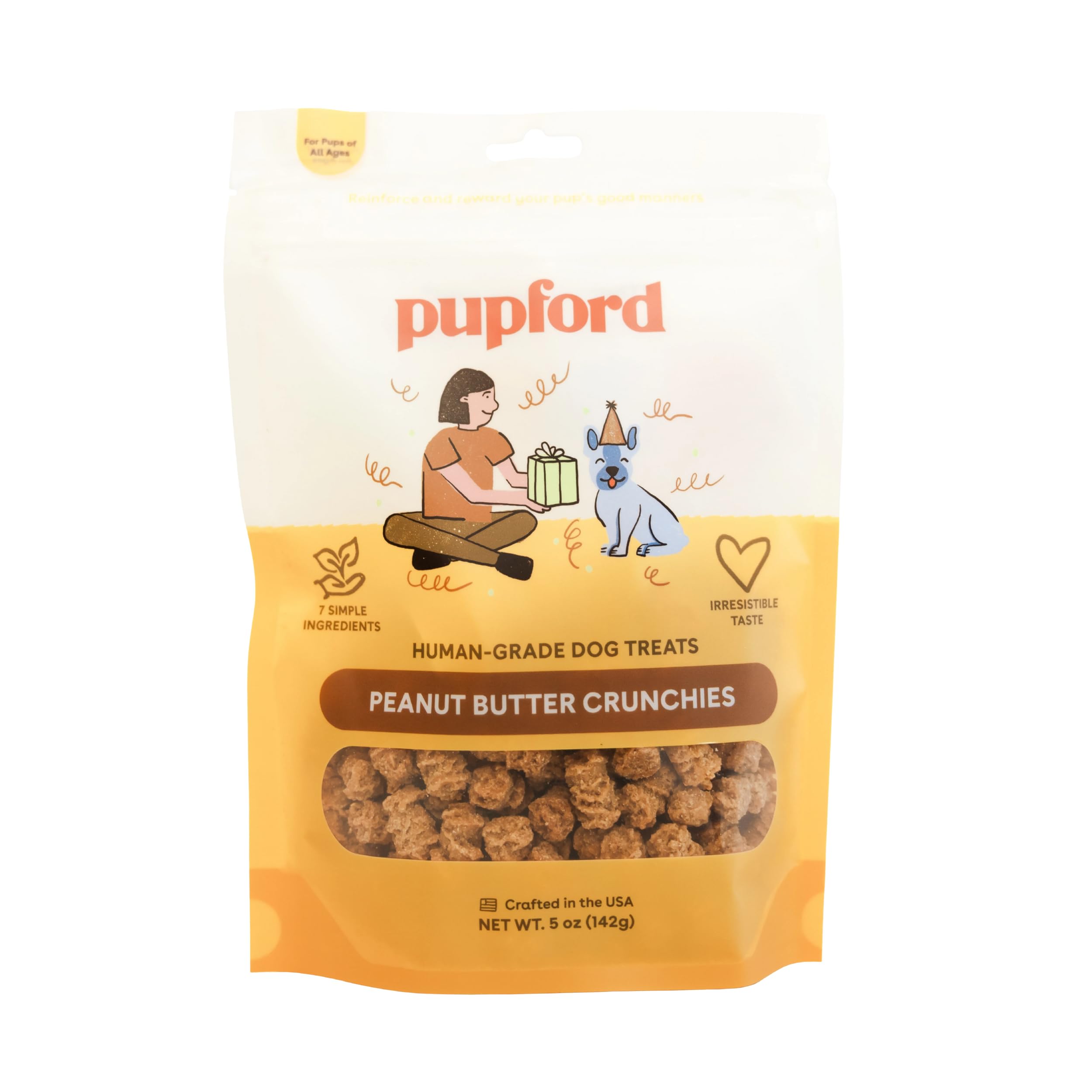 Pupford Peanut Butter Crunchies packaging highlighting natural ingredients and premium quality.