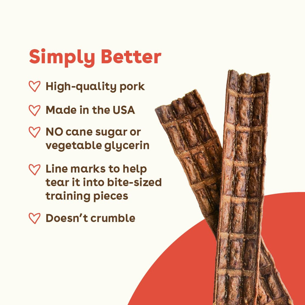 Pupford Pork Jerky tender texture makes tearing easy for all sizes.
