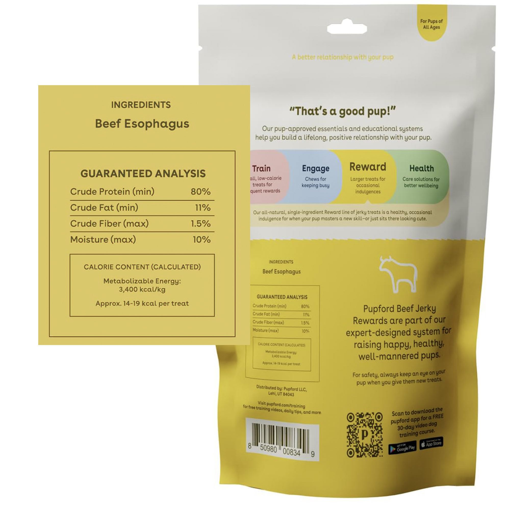 Pupford single-ingredient beef jerky for a simple, natural dog treat.