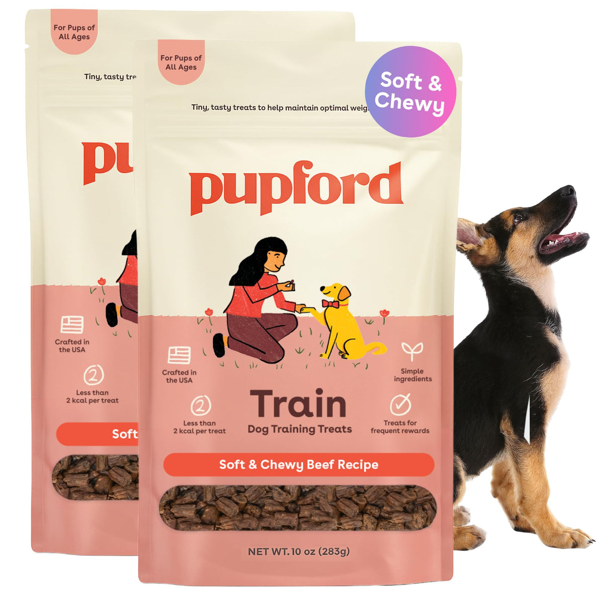 Pupford soft-chewy texture—beef training treats for quick rewards during training.