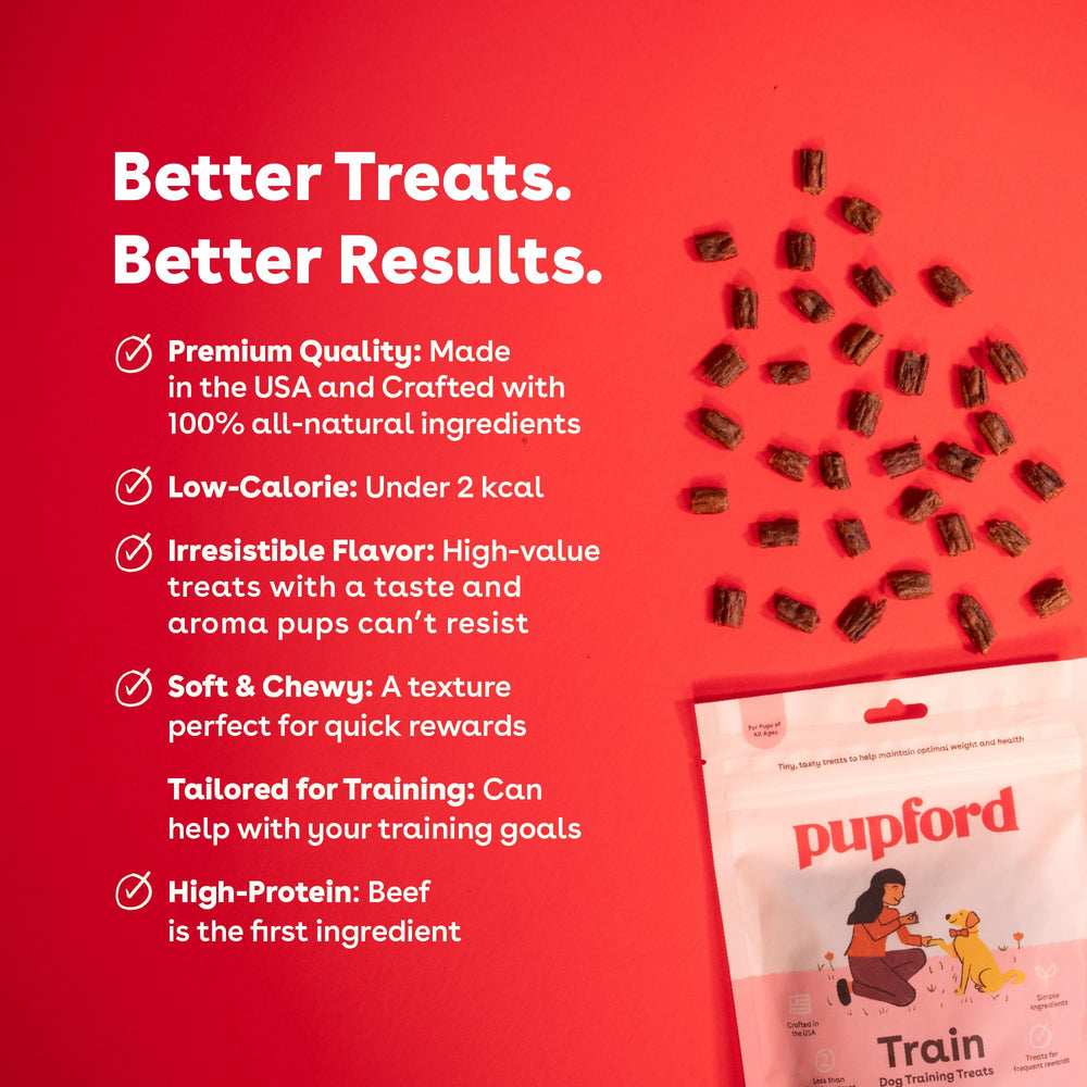Pupford Soft & Chewy Beef Treats in open bag, great for quick rewards.
