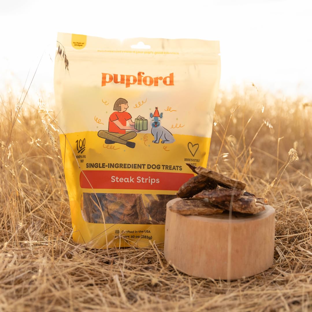 Pupford Steak Strips texture closeup highlights chewy, satisfying beef lung reward.