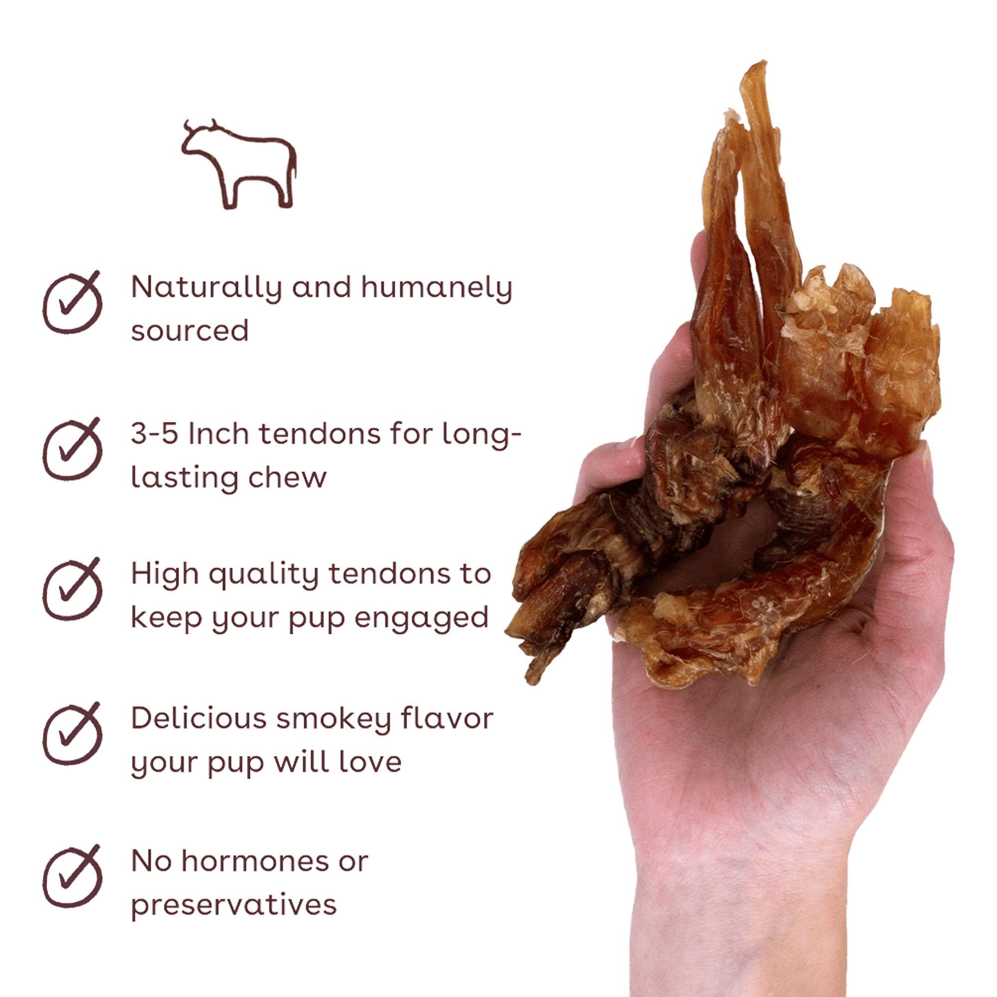 Pupford thick beef tendon chews in use with dog actively chewing