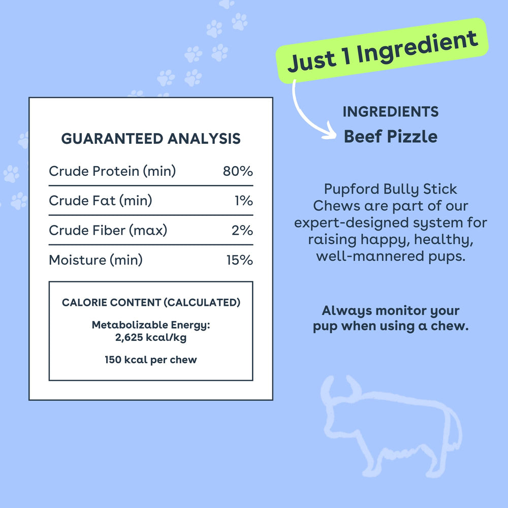 Pupford Thick Bully Sticks designed for medium and large breeds for longer chews.