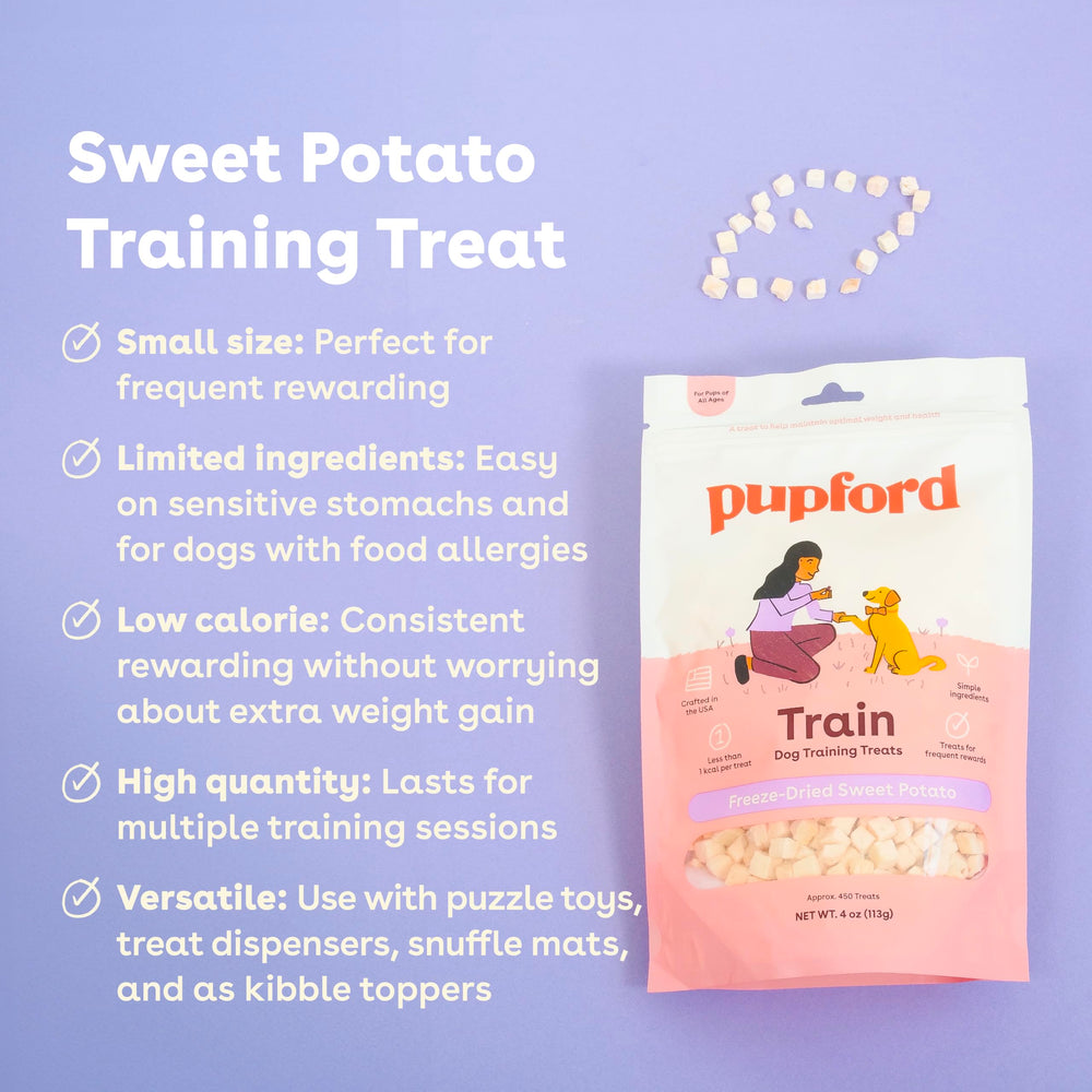 Close-up of small bite-sized Pupford training treats for quick rewards.