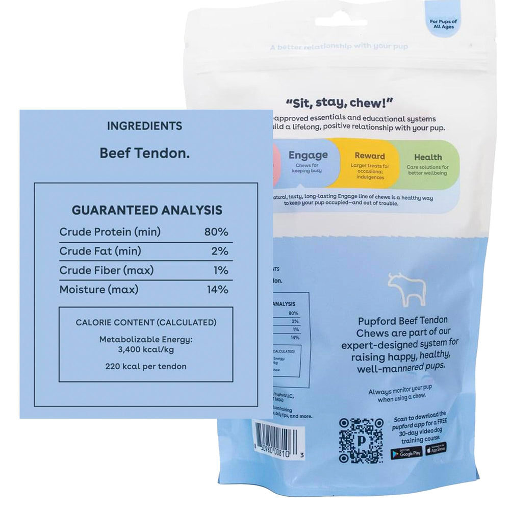 Pupford Turbo Beef Tendon Chews close-up texture emphasizing long-lasting chew