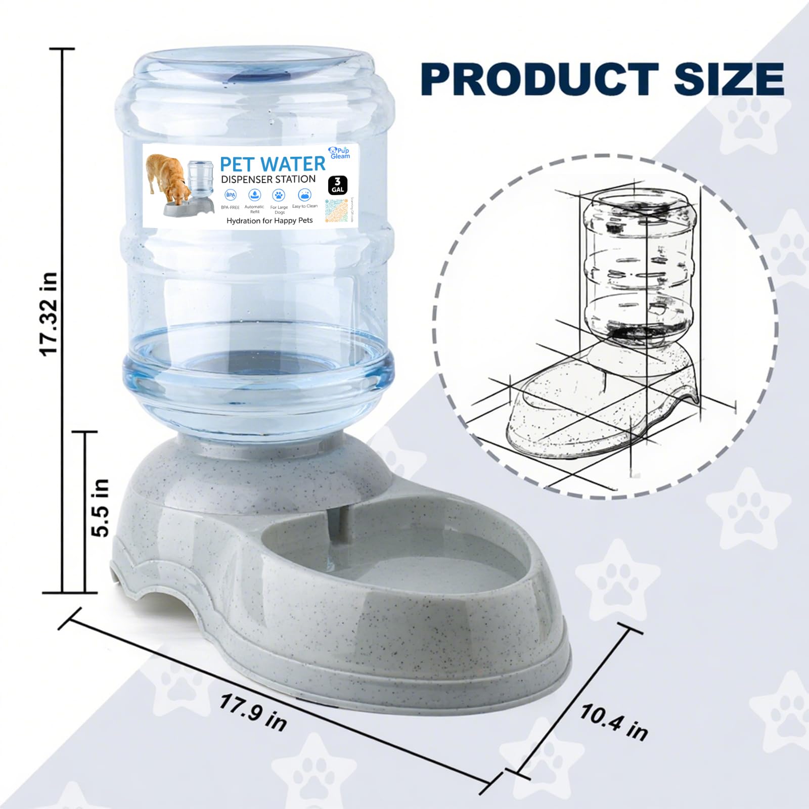 PupGleam Automatic refill system keeps water ready for pets.