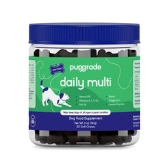 PupGrade daily multivitamin bottle pour shows easy daily nutrition delivery for dogs.