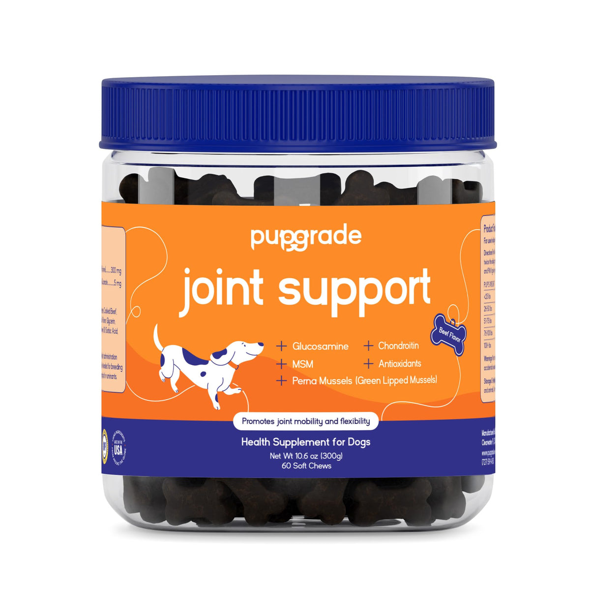 PupGrade Joint Support Soft Chews; beef flavor for dogs, supports daily mobility.