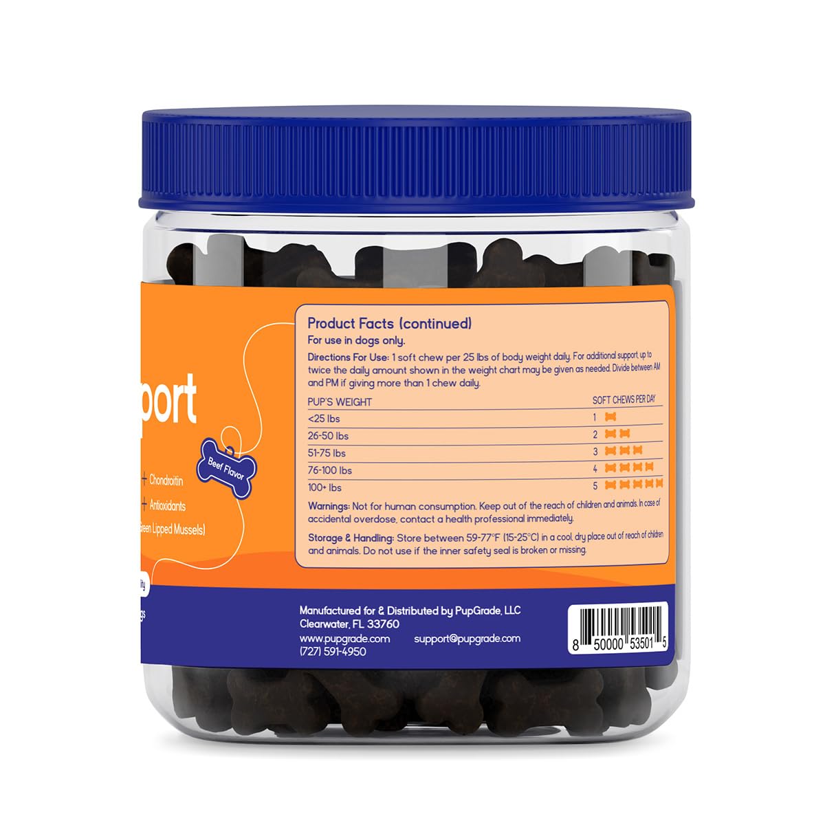 PupGrade packaging shows GMP-certified, grain-free formula for dogs.